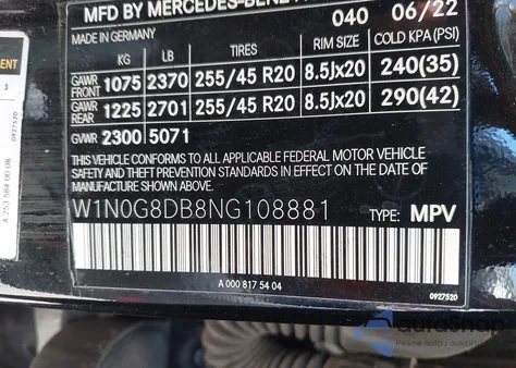 2022 Mercedes-Benz Glc 300 Suv from USA, damaged, VIN W1N0G8DB8NG108881